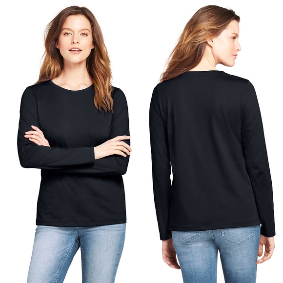 LANDS END Black Cotton Long Sleeve Crewneck - M - Picture 1 of 1